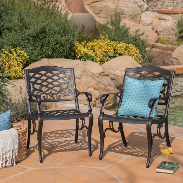 Sarasota 2pk Cast Aluminum Patio Dining Chair Copper Christopher Knight Home