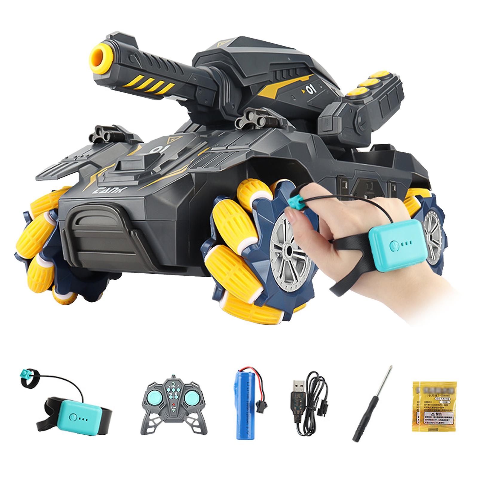 Remote Control Tank Drift Gesture Sensing Toy Car Armored Vehicle Water Bomb Tank Children's Toy - Dual Remote Control - Yellow