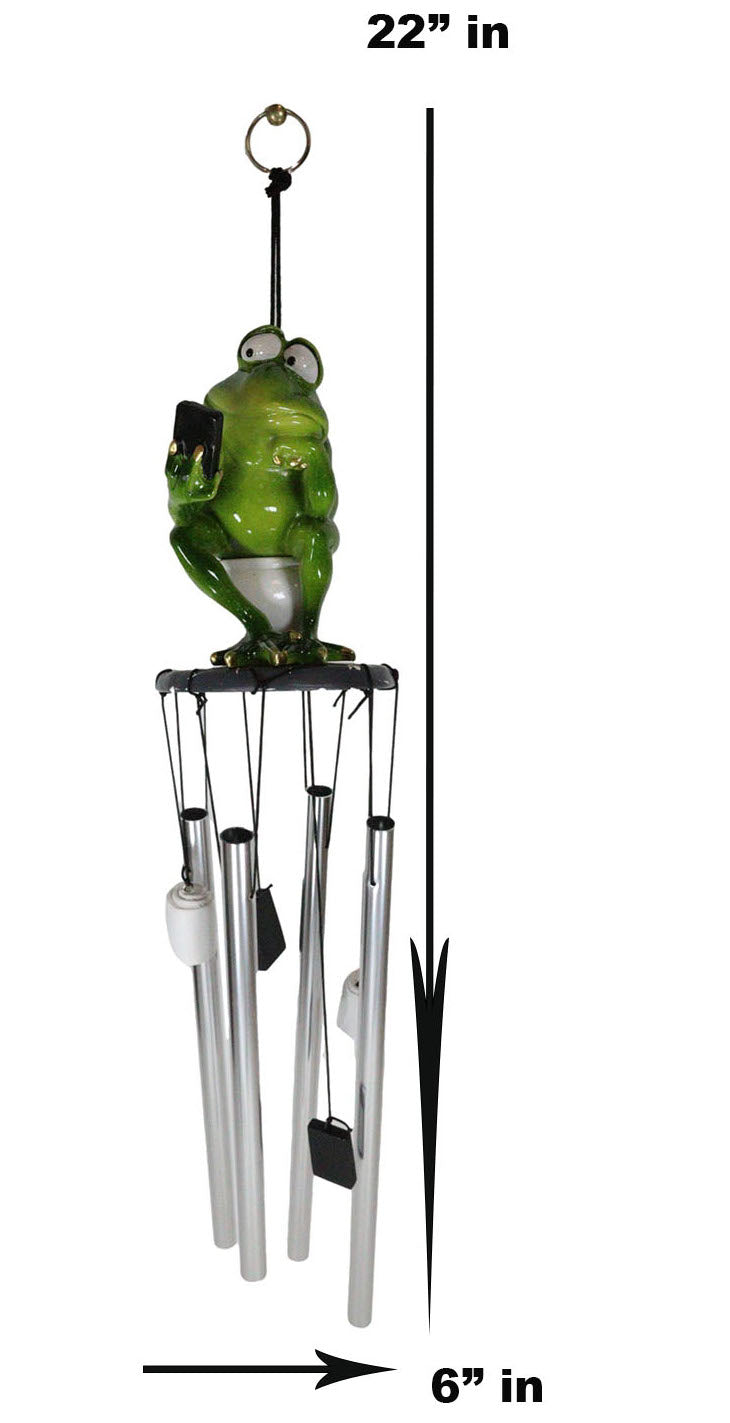 Call Of Nature Frog On Toilet Seat Browsing Smartphone Cell Phone Wind Chime