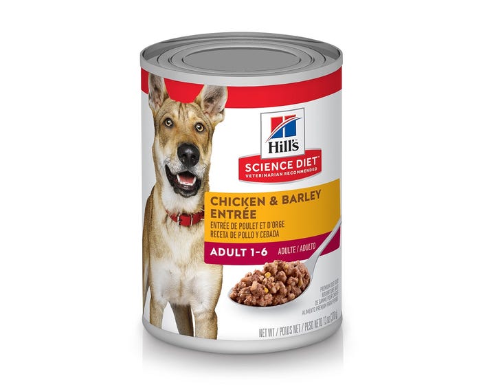 Hills® Science Diet® Adult Chicken and Barley Entrée Canned Dog Food， 13 oz. Can