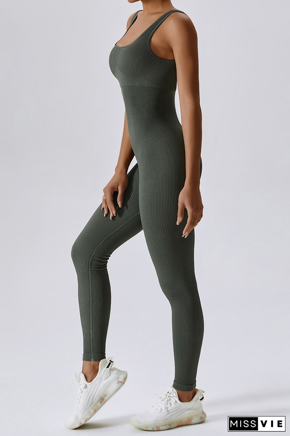 Sportswear Solid Basic U Neck Skinny Jumpsuits