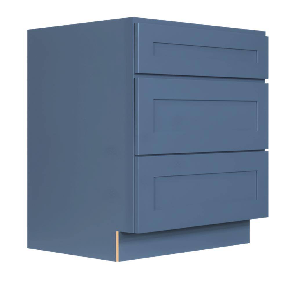 LIFEART CABINETRY Lancaster Blue Plywood Shaker Stock Assembled 3-Drawer Base Kitchen Cabinet 24 in. W x 34.5 in. D H x 24 in. D ALB-DB24-3