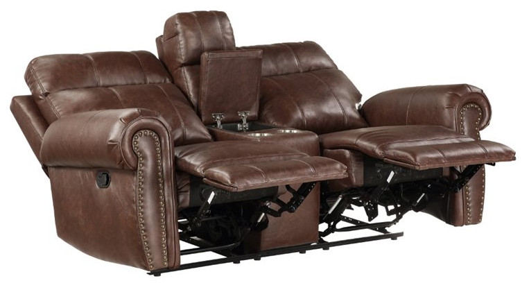 Pemberly Row 20 quotTraditional Microfiber Double Reclining Loveseat in Brown   Contemporary   Loveseats   by Homesquare  Houzz