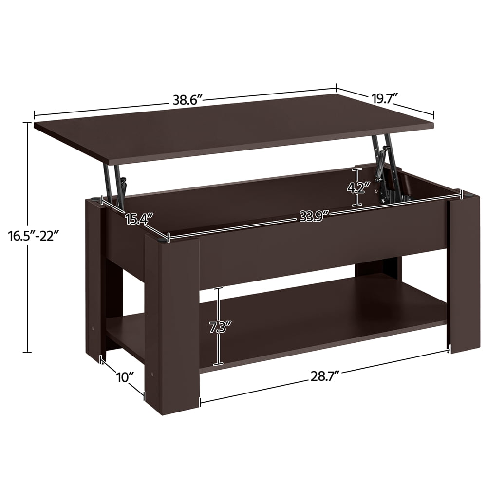 SMILE MART Lift Top Rectangular Wood Coffee Table with Hidden Compartment and Storage, Brown