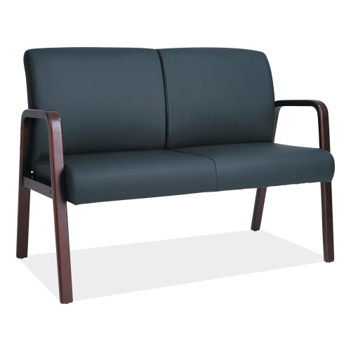 Alera Reception Lounge Series Wood Loveseat， 44.88w x 26.13d x 33h， Black/Mahogany (RL2219M)