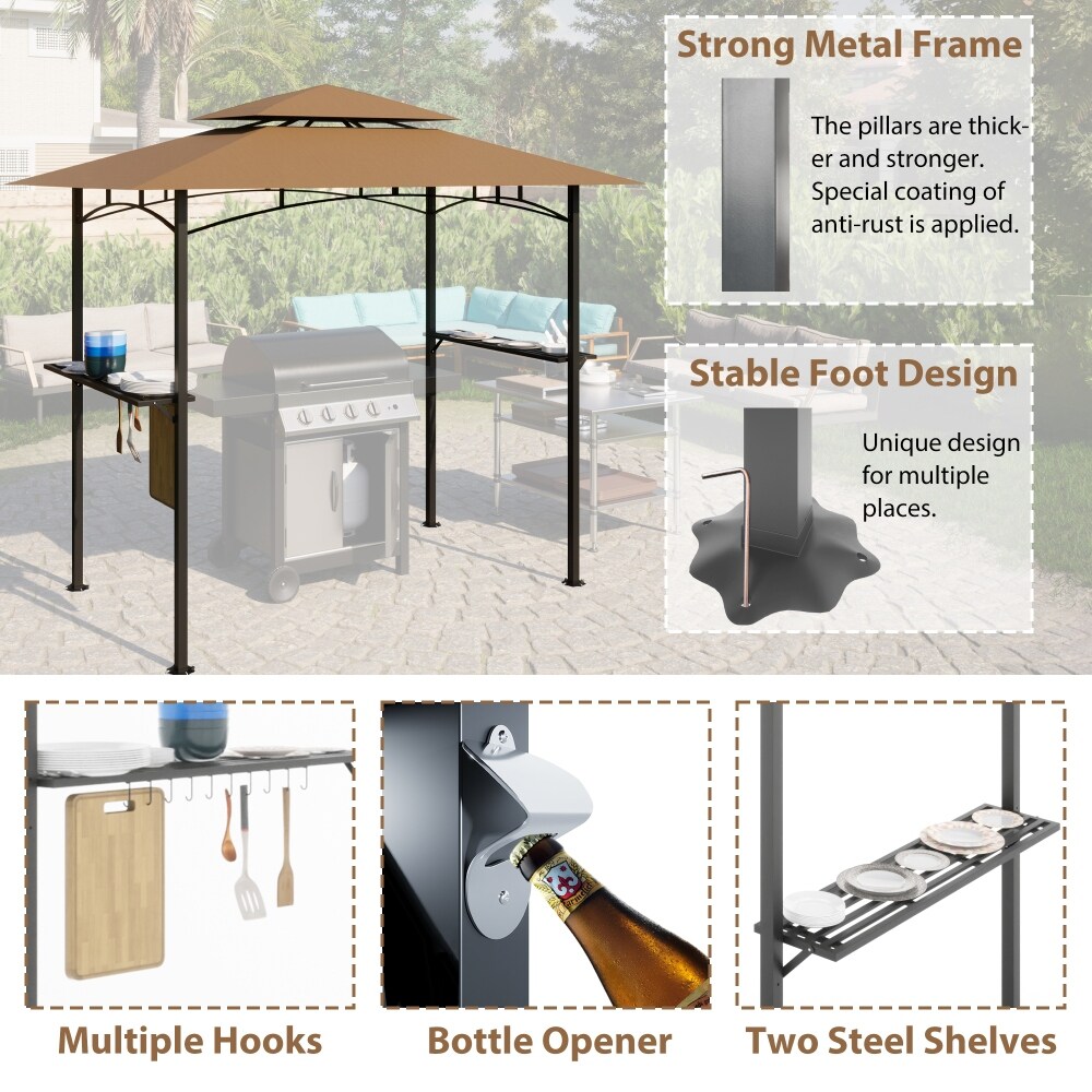 8x 5 ft Double Tiered Grill Gazebo Waterproof and Rip lock Fabric