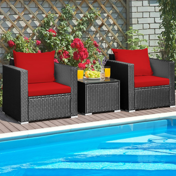 Costway 36207958 3 Pieces Patio Wicker Conversatio...