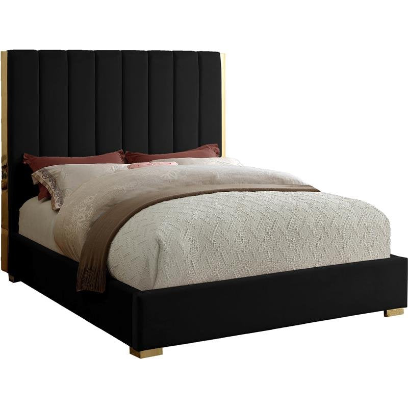 Meridian Furniture Becca Metal and Velvet King Bed in Black