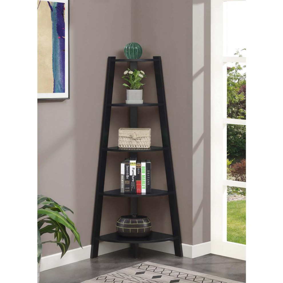 Newport 5 Tier Wide Corner Bookcase  Black   Contemporary   Bookcases   by BisonOffice  Houzz