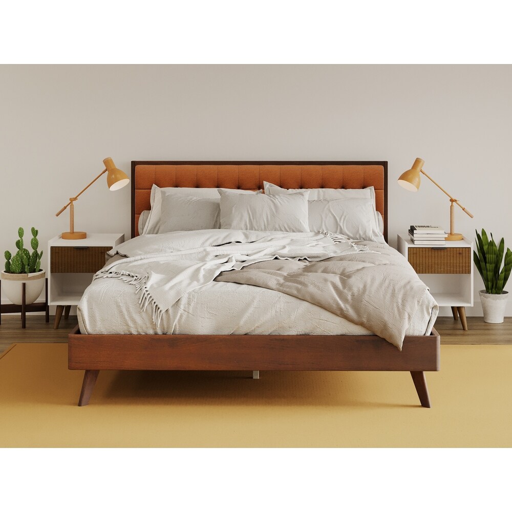 Hughes Mid century Modern Upholstered Platform Bed with Wood Frame