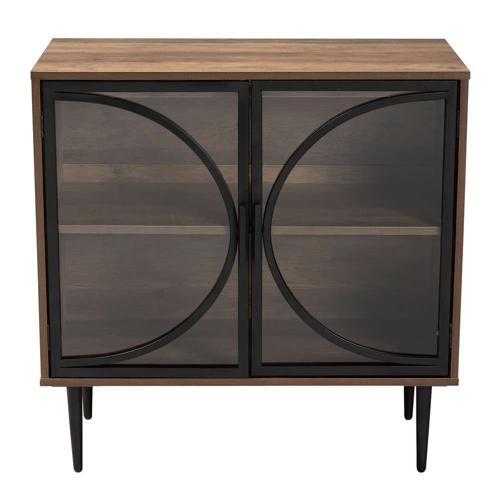 Carter Mid Century Modern Industrial Walnut Brown Finished Wood and Black Metal 2 Door Sideboard