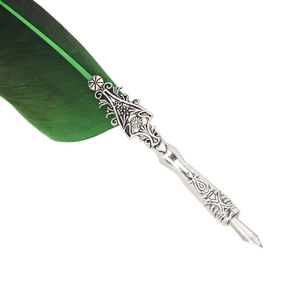 Vintage Retro Feather Dip Pen Alloy Nibs Calligraphy Writing Pen Gift With Box(green)