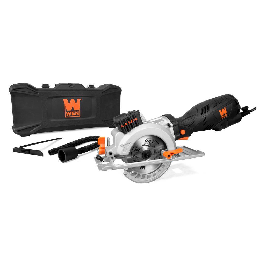 WEN 5 Amp 4-12 in. Beveling Compact Circular Saw with Laser and Carrying Case 3625