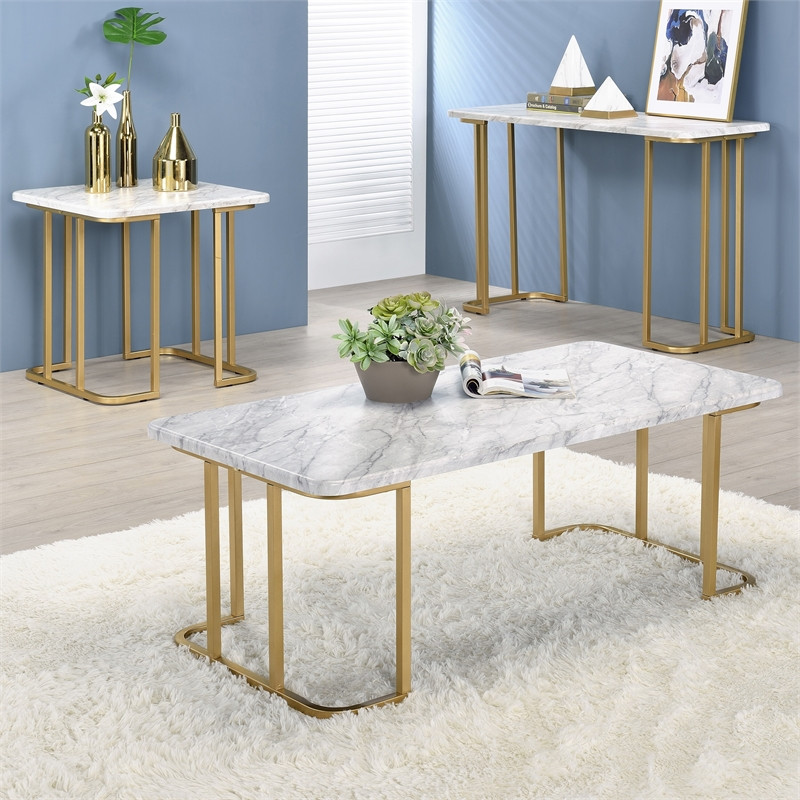 Furniture of America Clotten Metal 3 Piece Coffee Table Set in White   Contemporary   Coffee Table Sets   by Homesquare  Houzz