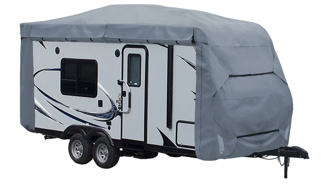 GEARFLAG Travel Trailer RV Cover 4 Layers top Fits 17'-19' Reinforced windproof side-straps Anti-UV water-resistance heavy duty for Trailer RV