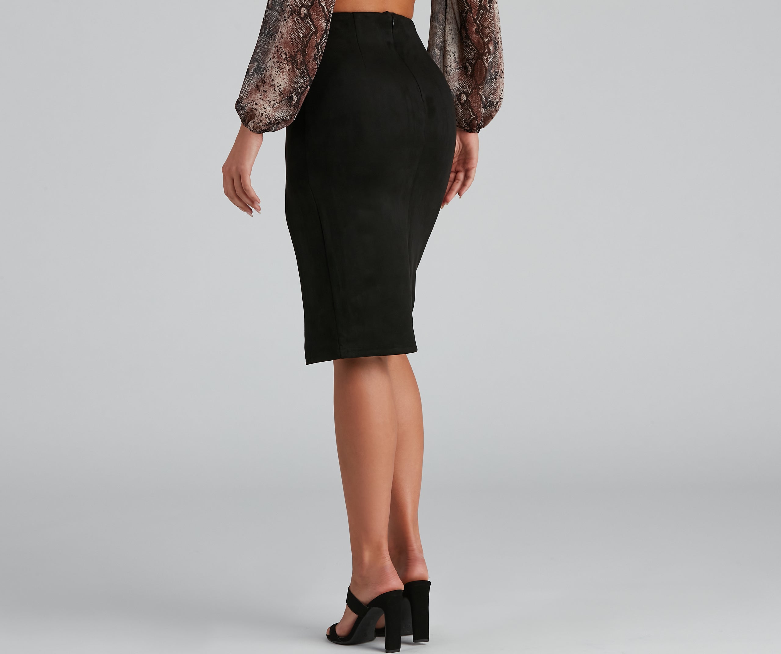 Slit Happens Faux Suede Midi Skirt