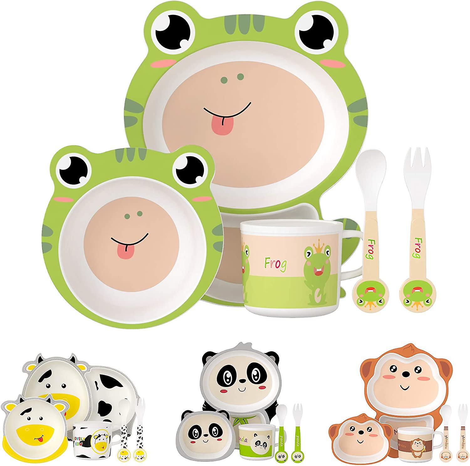 Children's Dinnerware Set Dinnerware Set Meal Set Baby Plate Bowl Bamboo Fiber Fork (frog)