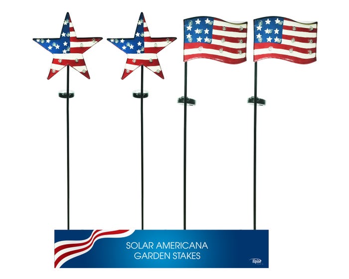 Alpine Assorted Solar Patriotic Garden LED Stakes YCC198A