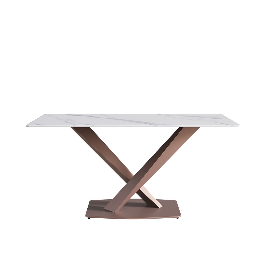 63 Inch Artificial Stone Metal Leg Dining Table for 6 people