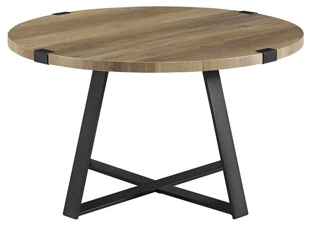 Pemberly Row 30 Metal Coffee Table in Dark Walnut and Black   Transitional   Coffee Tables   by Homesquare  Houzz