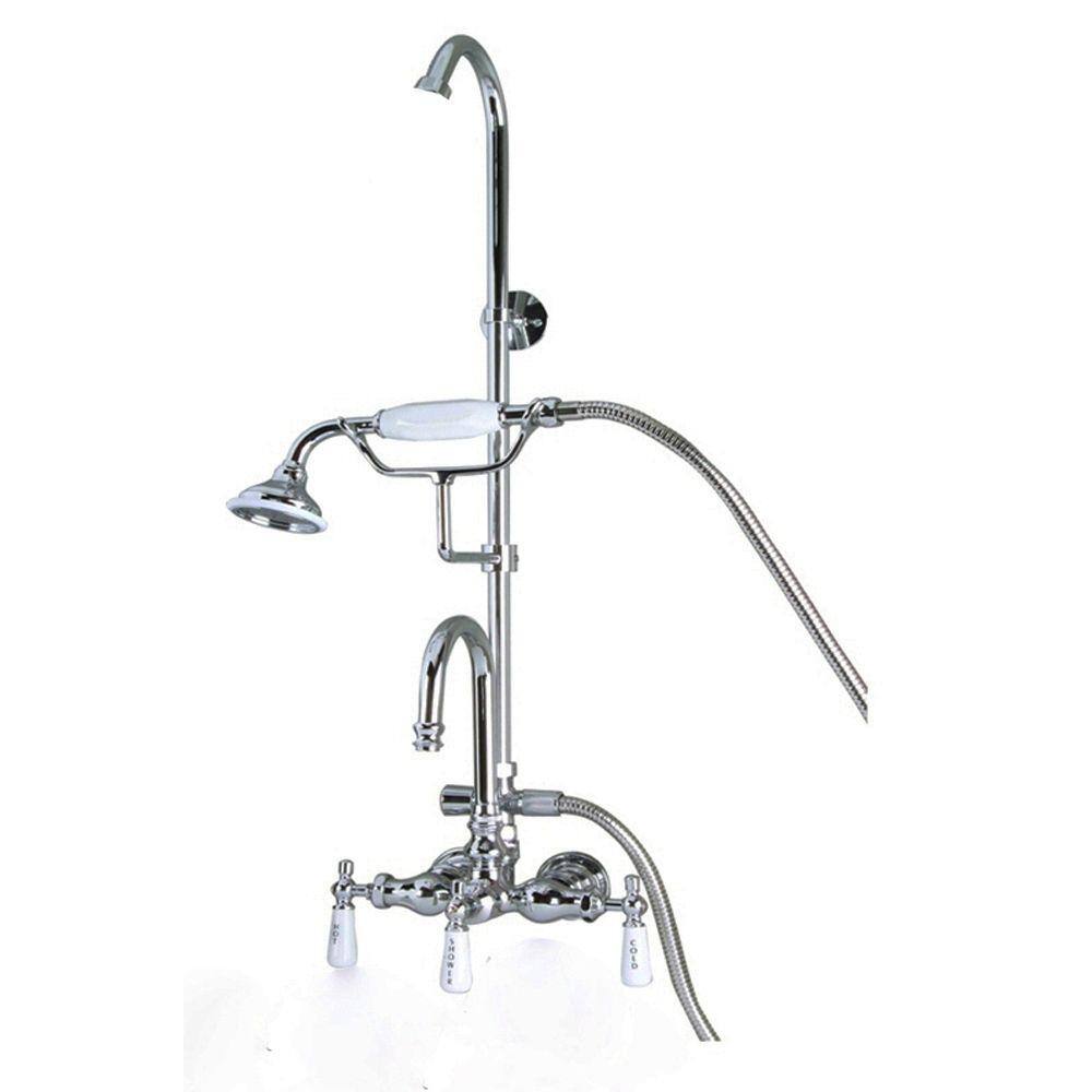 Barclay Products 3-Handle Claw Foot Tub Faucet with Hand Shower and Riser in Chrome 4023-PL-CP