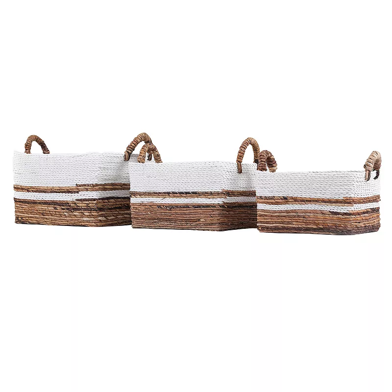 Saddle River Rectangular Dark Banana and White Raffia Rope Basket 3-piece Set