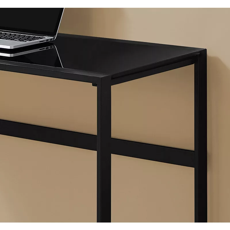 48 Black Contemporary Rectangular Computer Desk with Tempered Glass