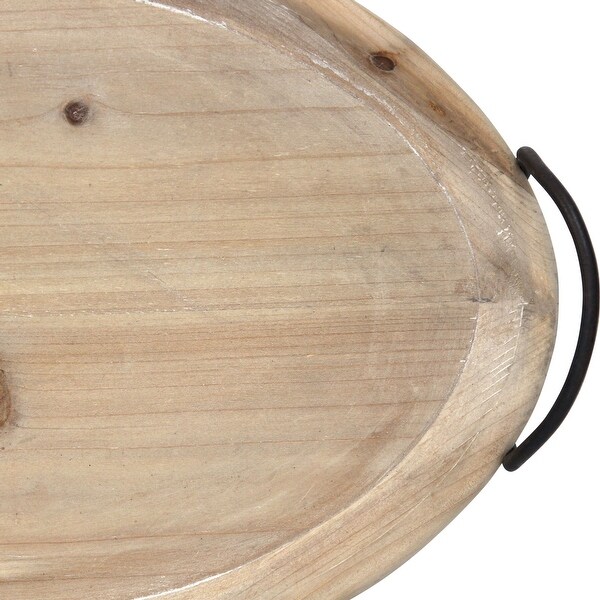 18 Oval Natural Ivory-Finished Wood with Curved Black Metal Handles - 13.8 W x 4.4 D x 19.5 H