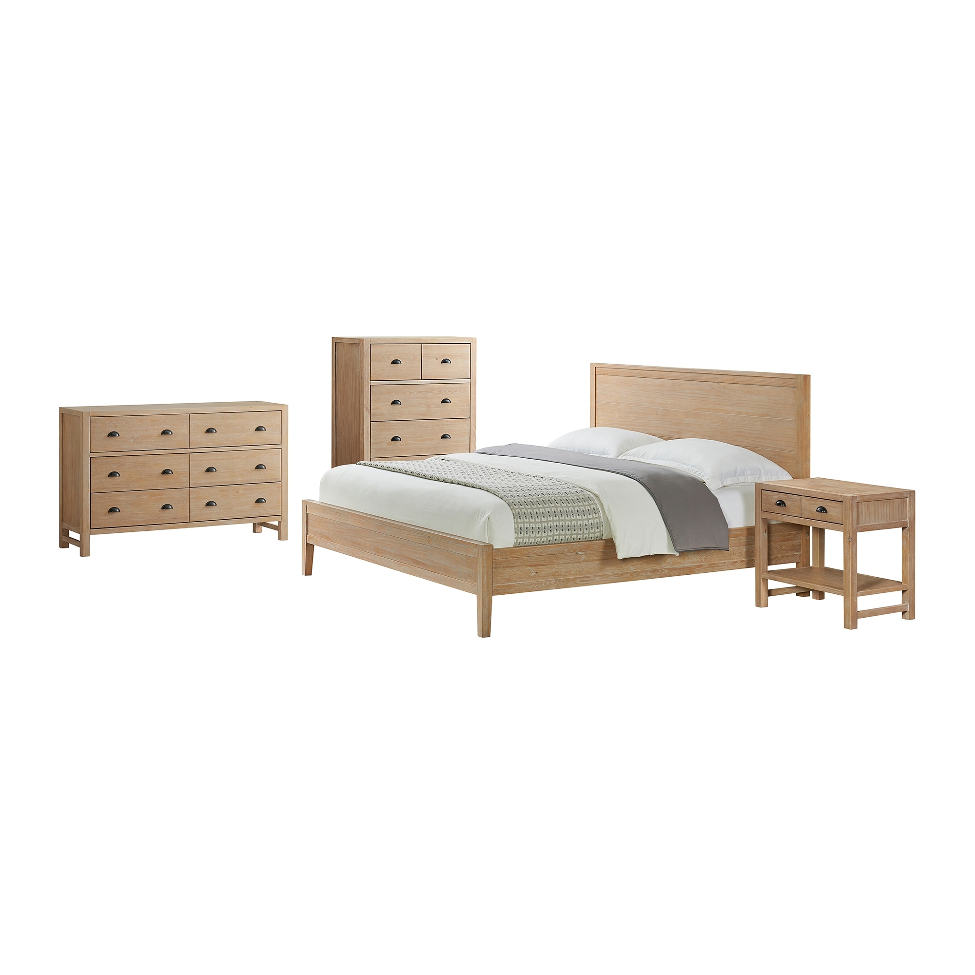 Arden 4-Piece Bedroom Set with King Bed， 2-Drawer Nightstand with Open Shelf， 5-Drawer Chest， 6-Drawer Dresser - - 35679096