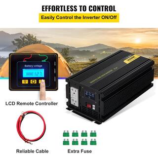 VEVOR 2000-Watt Power Inverter Modified Sine Wave Inverter DC 12-Volt with LCD Display Remote Controller LED Indicator ZXN2KW12-120C7UJKV9