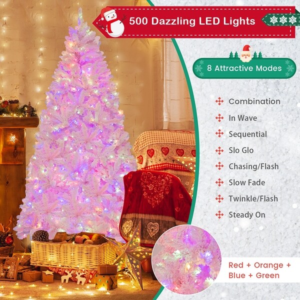 7 FT Flocked Artificial Christmas Tree w/ LED Lights 1200 Branch Tips