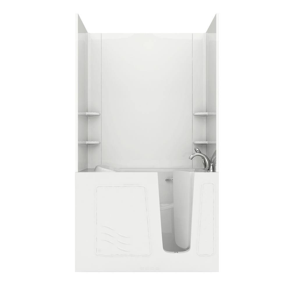 Rampart 4.5 ft. Walk-in Non-Whirlpool Bathtub with Easy Up Adhesive Flat Wall Surround in White H3053RWSCA