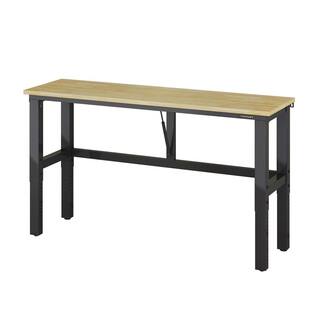 Husky Ready-To-Assemble 6 ft. Folding Adjustable Height Solid Wood Top Workbench in Black WSH72FWB