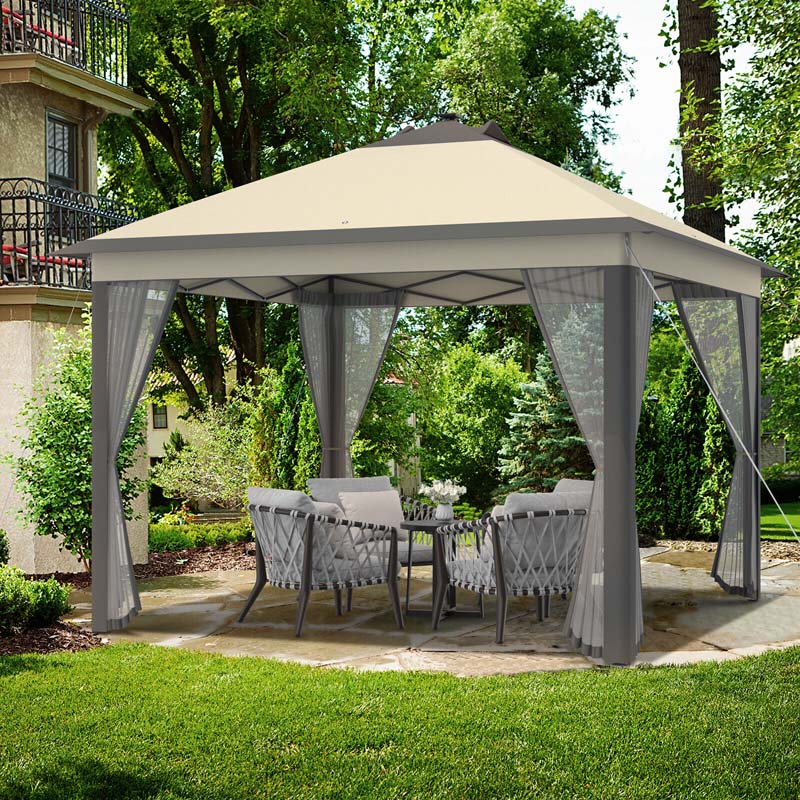 11 x 11 FT Pop-Up Gazebo Tent Portable Canopy Shelter with Carry Bag & Mesh Netting & LED Lights