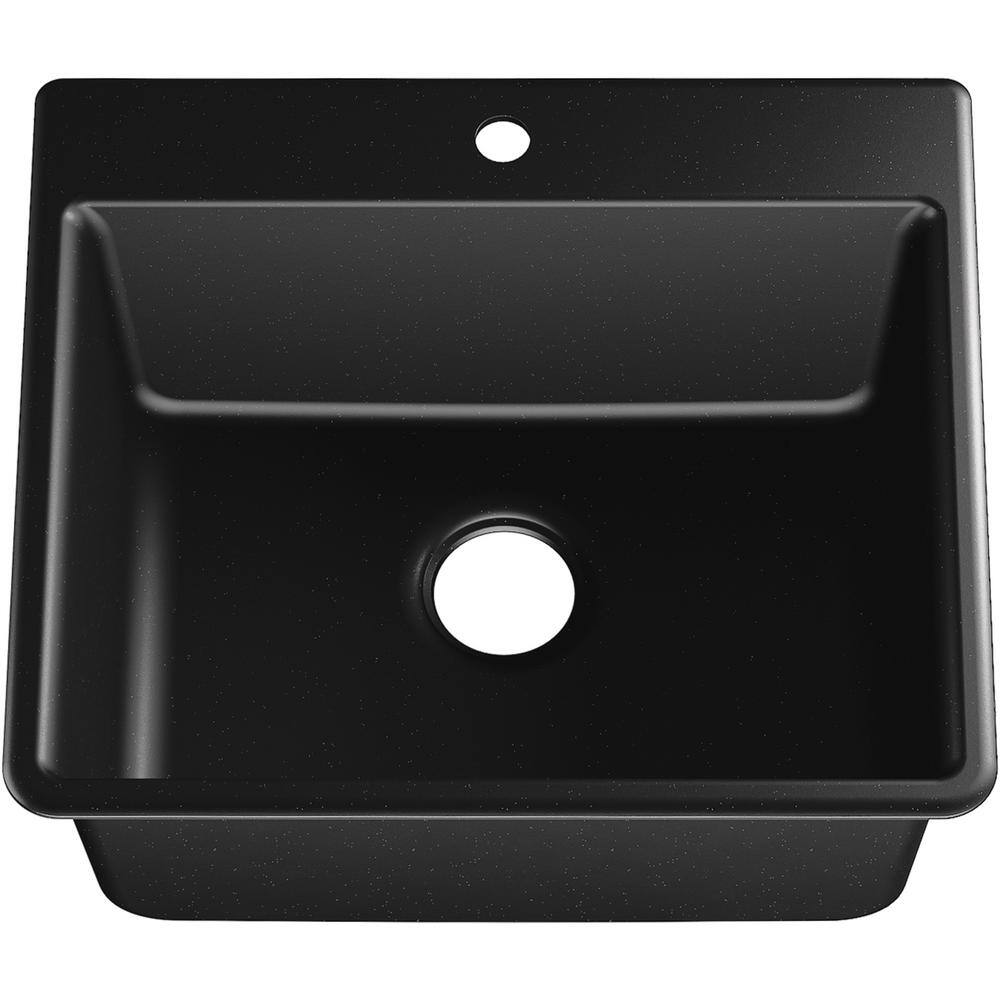 KOHLER Kennon Top-MountUndermount Neoroc Granite Composite 25 in. Single Bowl Kitchen Sink in Matte Black with Basin Rack K-28003-1-CM1