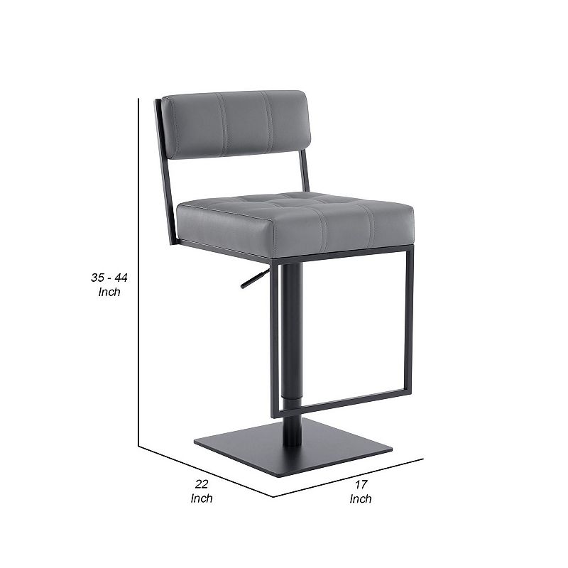 Leatherette Padded Back Barstool with Stalk Support， Gray