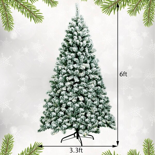 Gymax 6ft Prelit Snow Flocked Christmas Tree Hinged Pine Tree Holiday