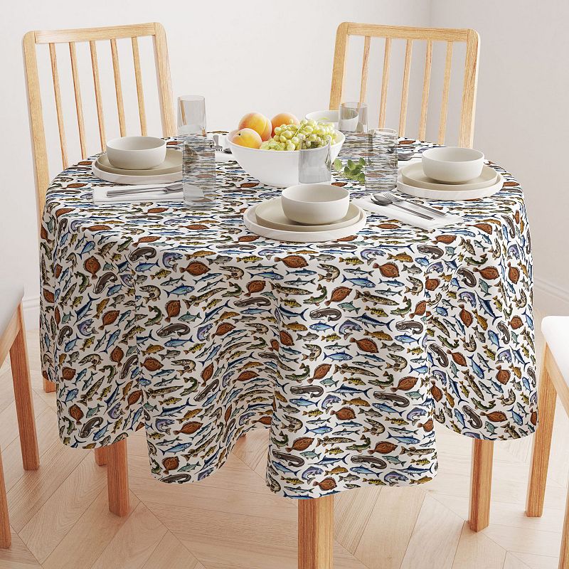 Round Tablecloth， 100% Polyester， 70 Round， Fresh Catch