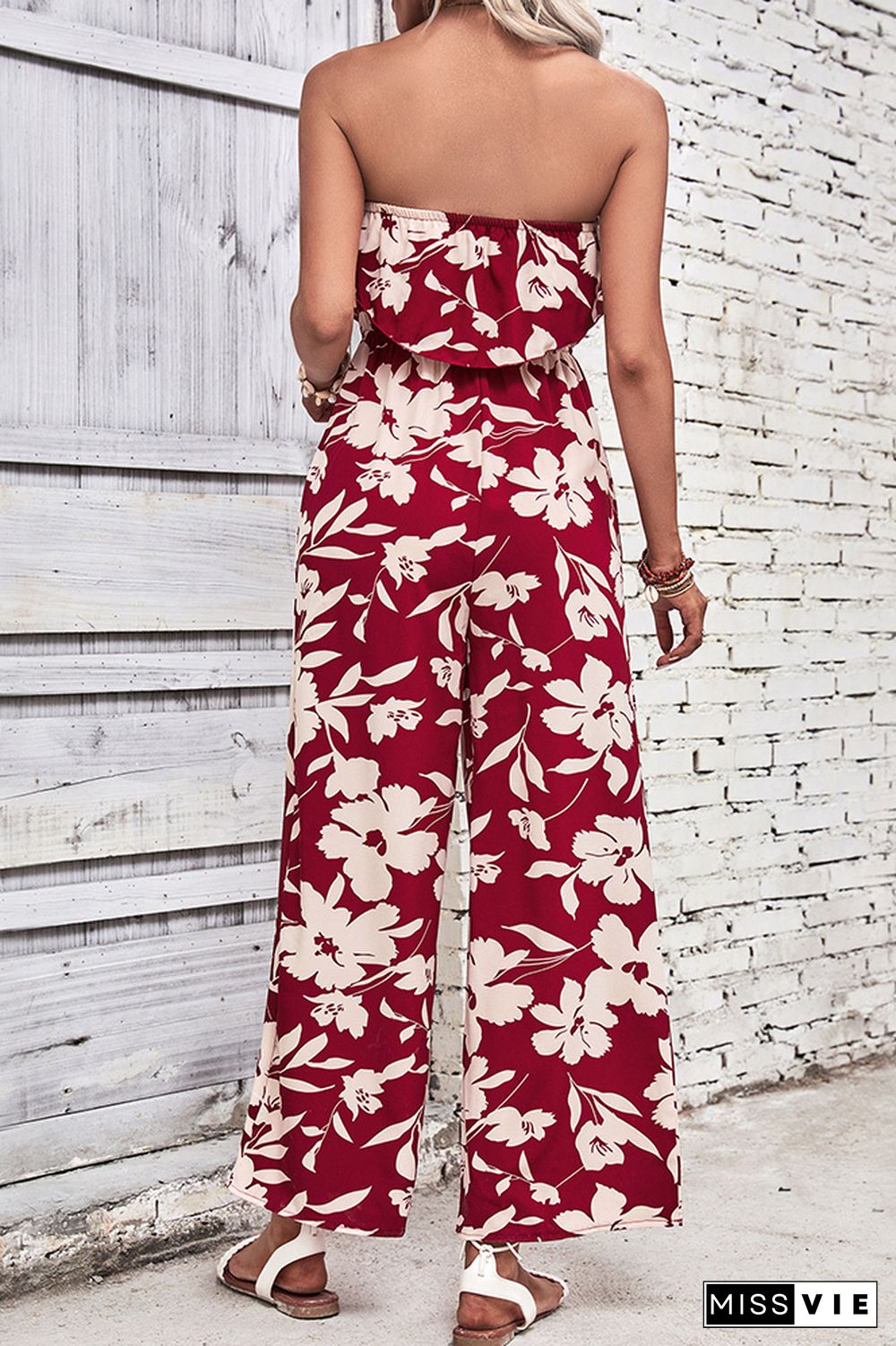 Strapless Ruffles Floral Jumpsuit