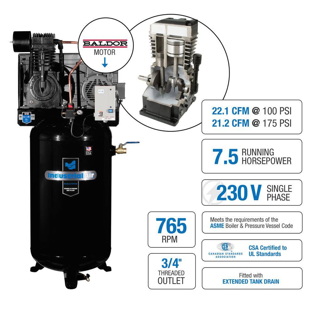 Industrial Air 80 Gal. Vertical Stationary Electric Air Compressor IV7518075