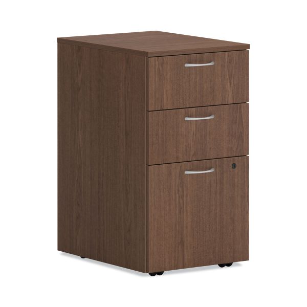 HON Mod Mobile Pedestal， Left or Right， 3-Drawers: Box/Box/File， Legal/Letter， Sepia Walnut， 15