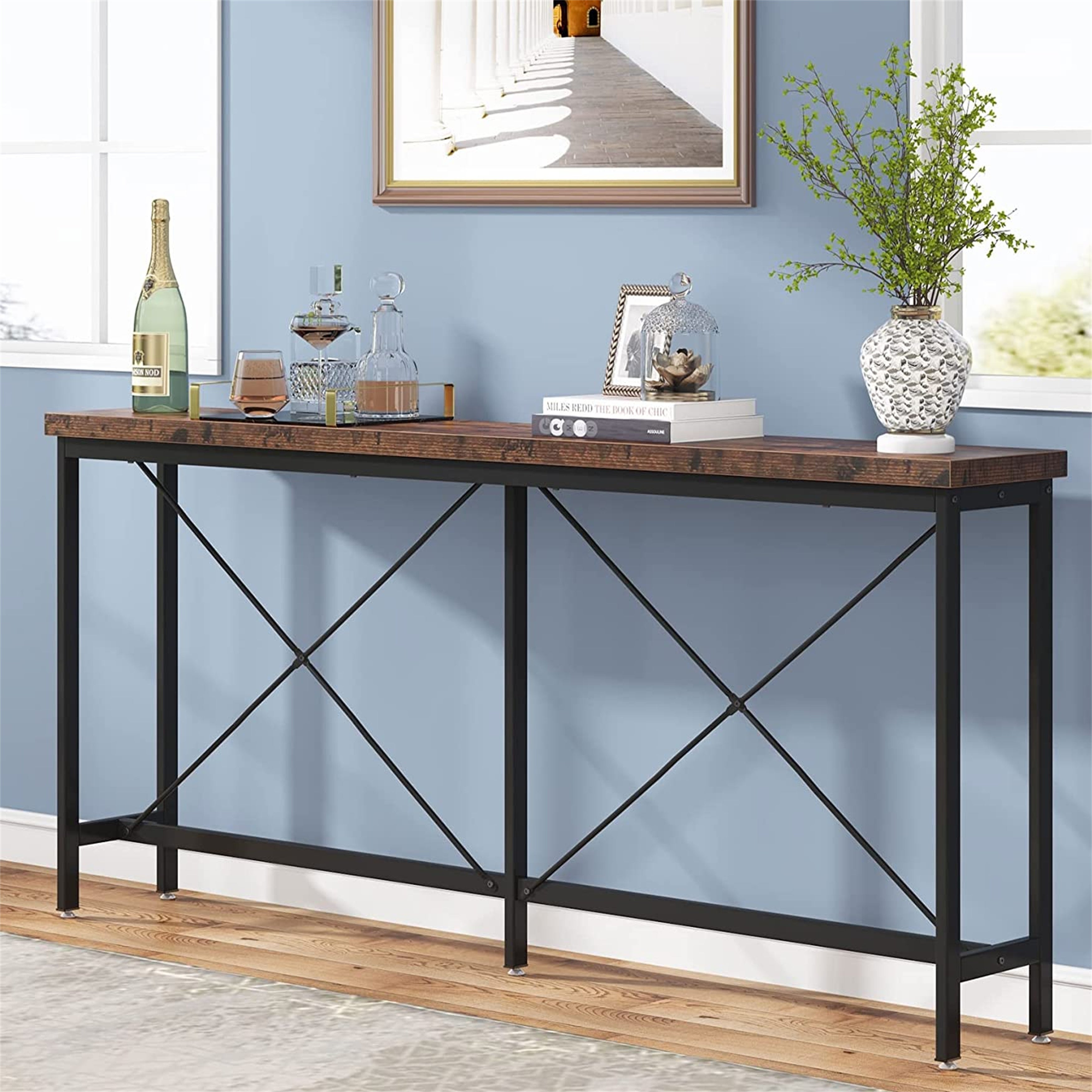 71Inches Extra Long Sofa Console Table， Industrial Narrow Entryway Table