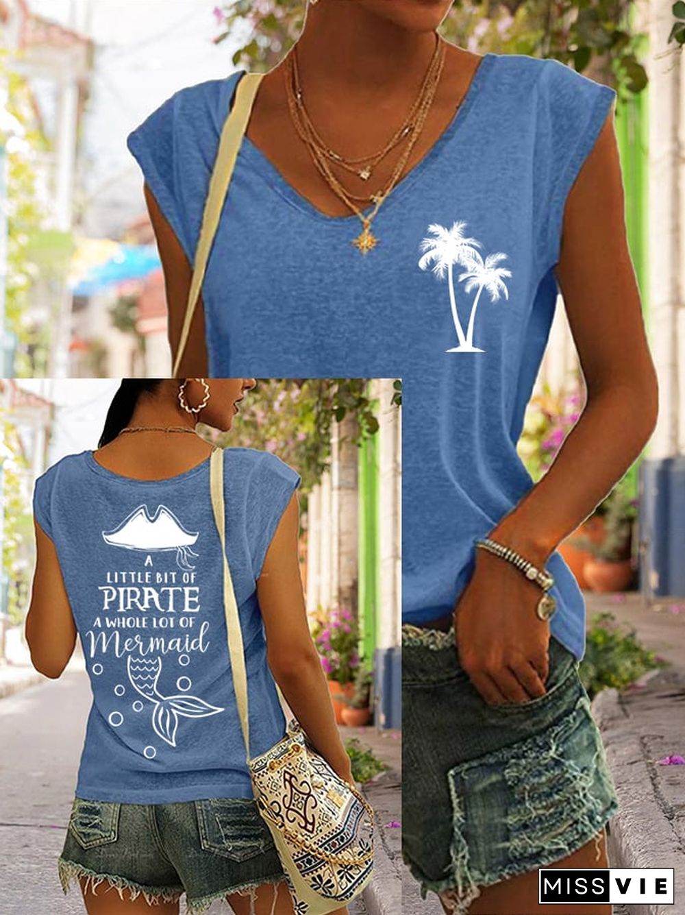 Sun Beach Letter Print T-Shirt