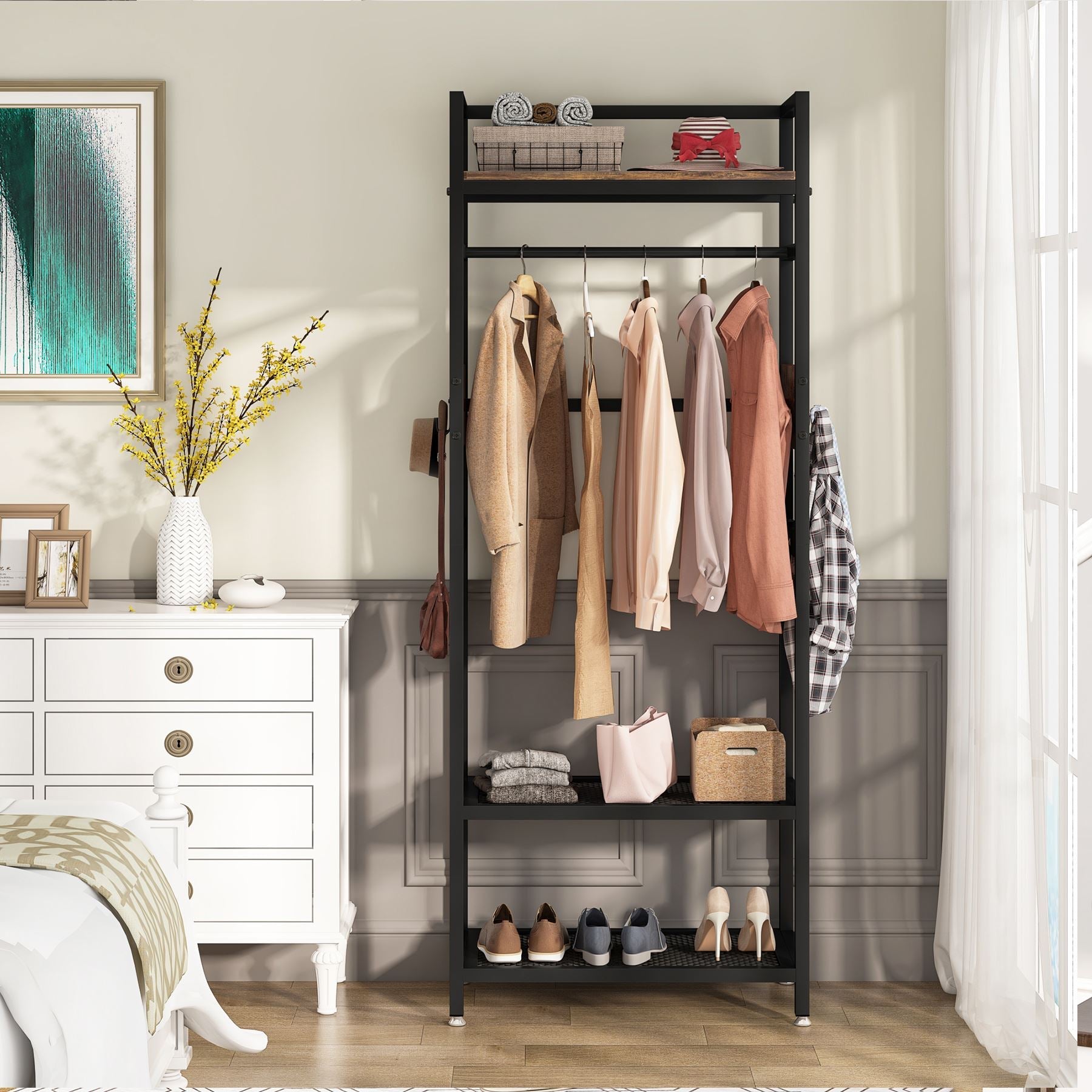 Freestanding Closet Organizer, Small Entryway Coat Garments Rack