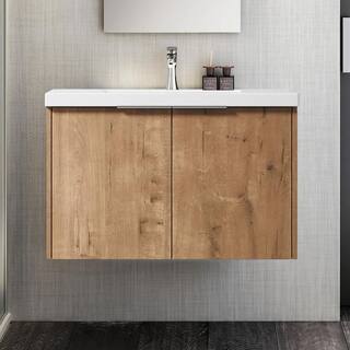 UPIKER Modern 30 in. W X 18 in. D x 20 in. H Bath Vanity in Imitative Oak with White Resin Vanity Top UP2208BCB30007