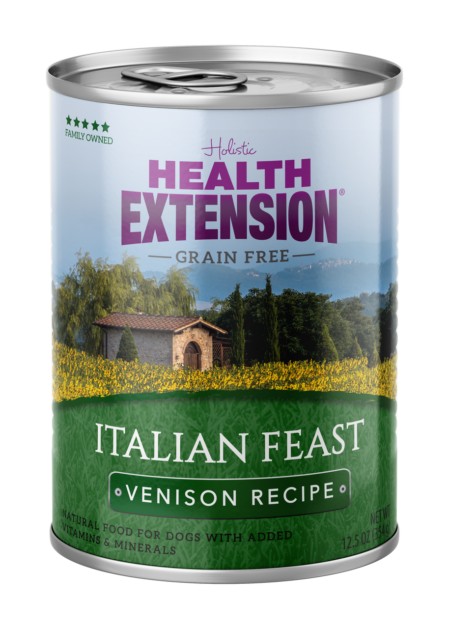 Health Extension Grain Free Italian Feast Venison Recipe Canned Dog Food， 12.5 Oz.