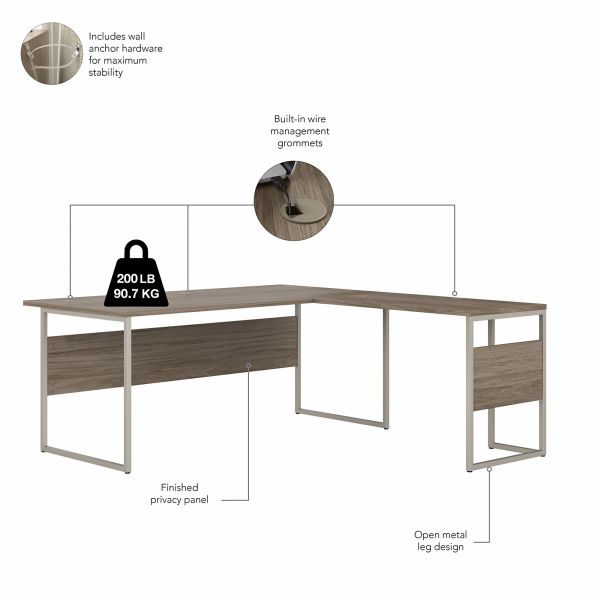 Bush Business Furniture Hybrid 72W x 36D L Shaped Table Desk with 3 Drawer Mobile File Cabinet in Modern Hickory