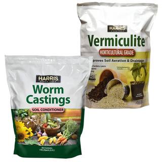 Harris 8 Qt. Premium Horticultural Vermiculite for Indoor Plants and 4 Qt. Worm Castings Premium Soil Conditioner VERM-WORM