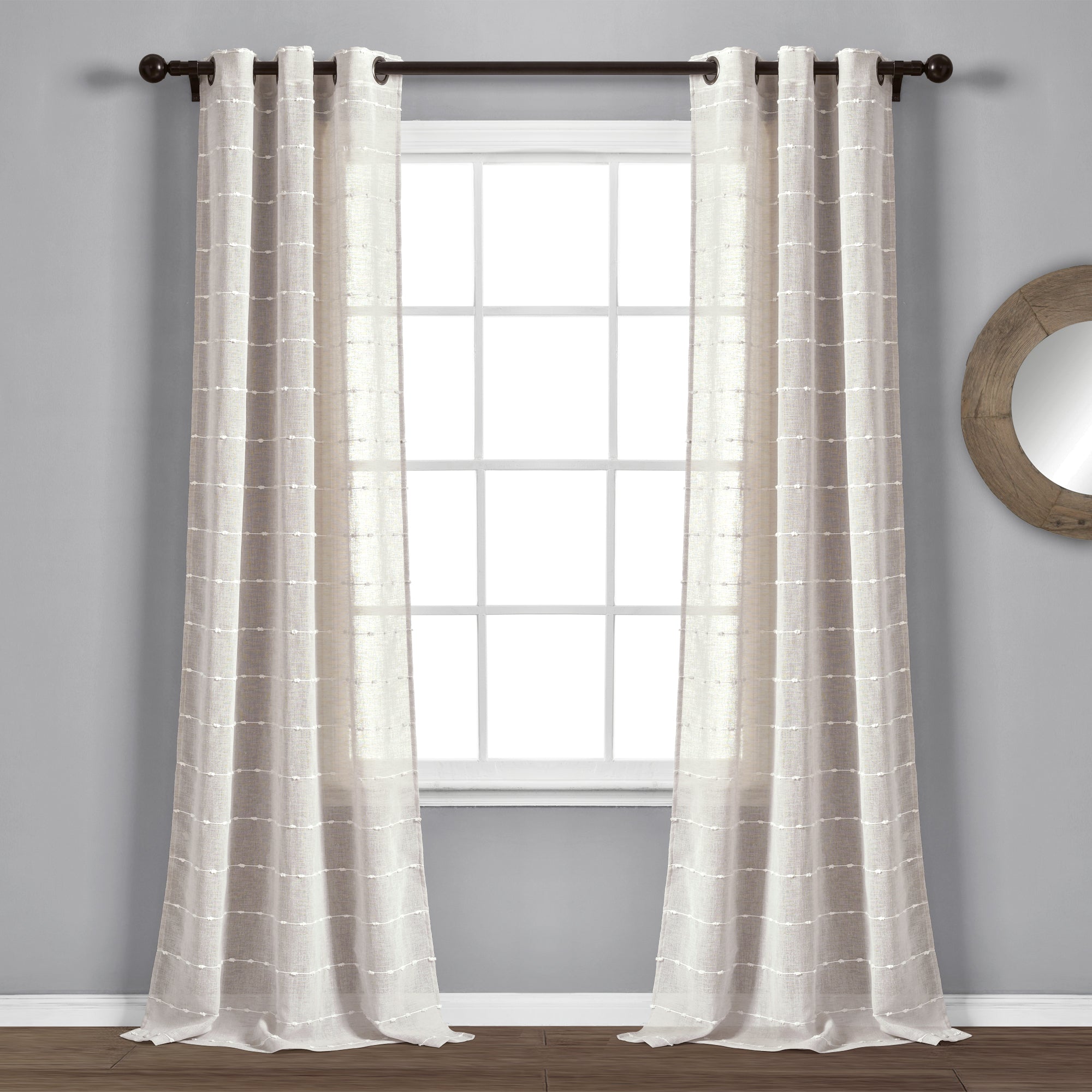 Farmhouse Textured Grommet Sheer Window Curtain Panel Set