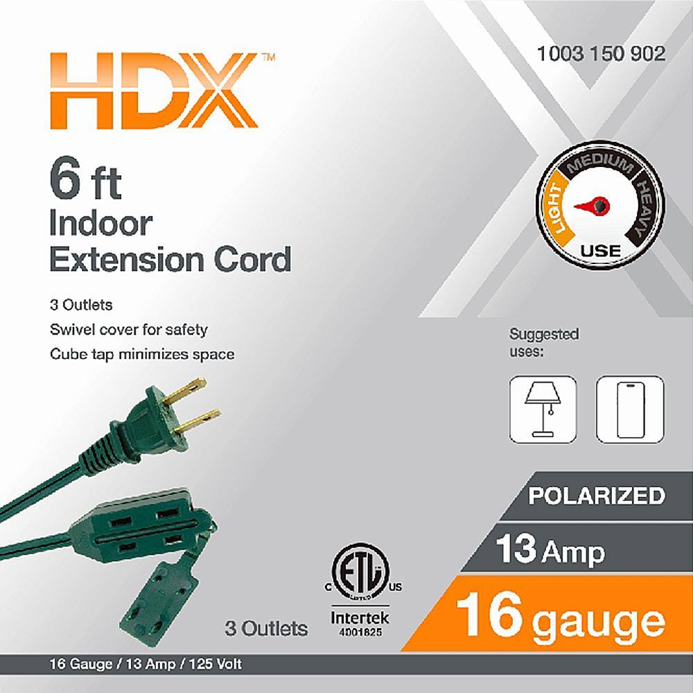 HDX 6 ft. 162-Gauge Green Cube Tap Extension Cord EXG-1626